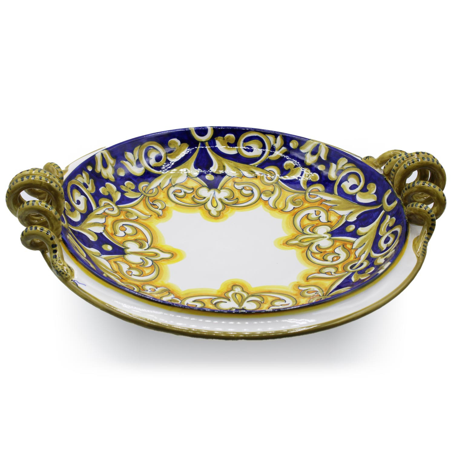 Frut bowl with snake-shaped handles